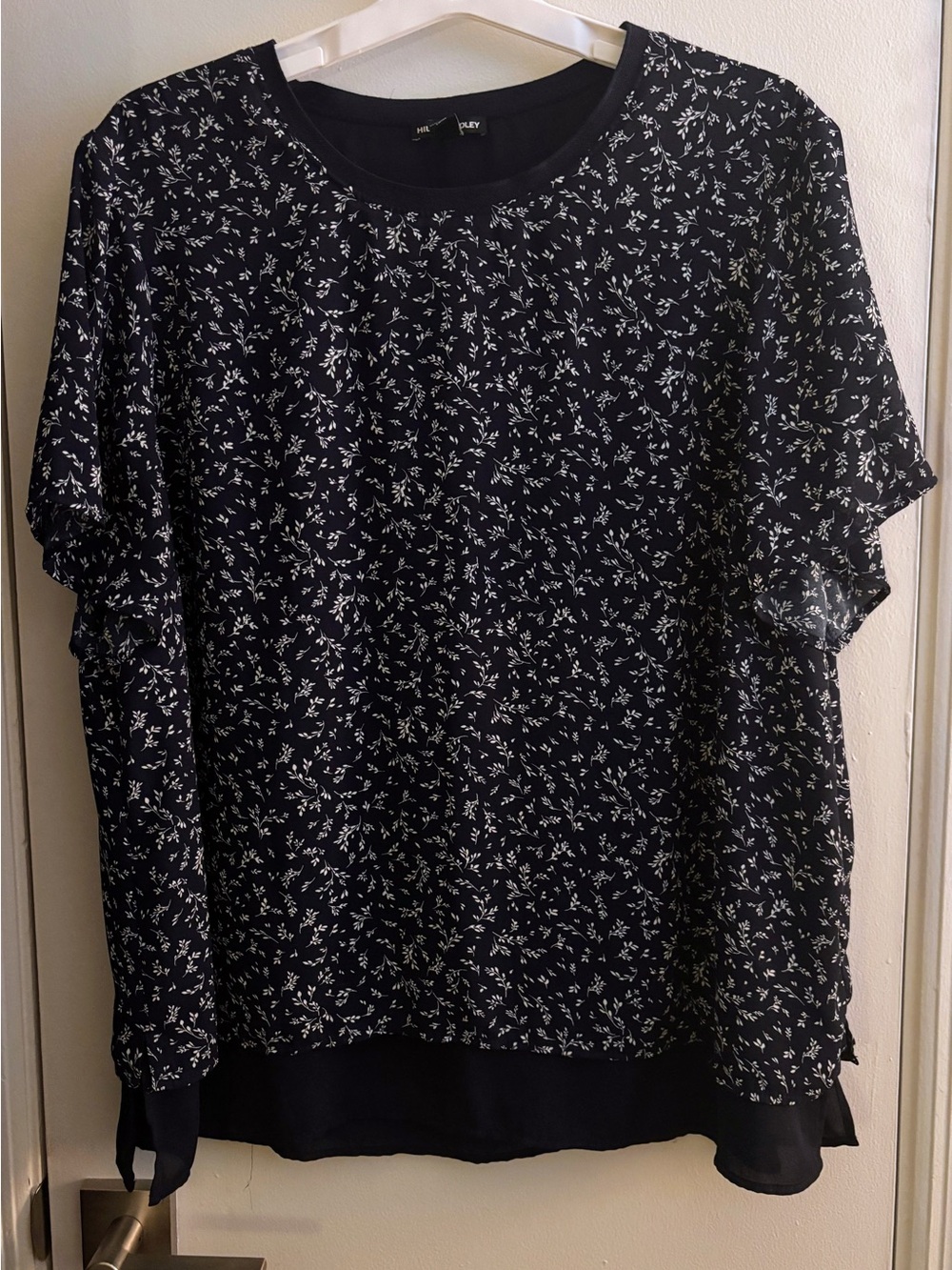 Hilary Radley Navy Blouse with White Floral Print
